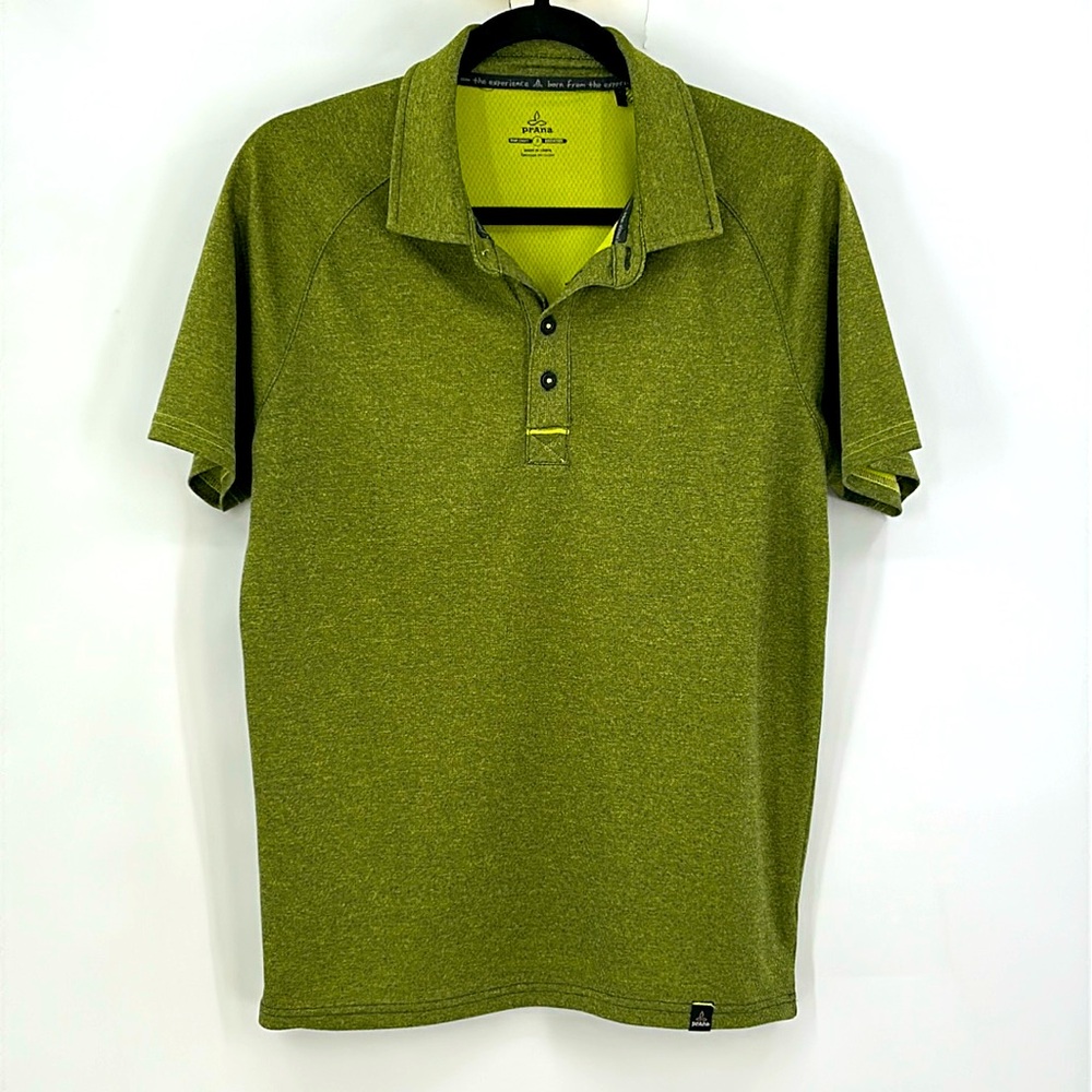Prana Orion Short Sleeve Polo Shirt Green/Yellow Size Small